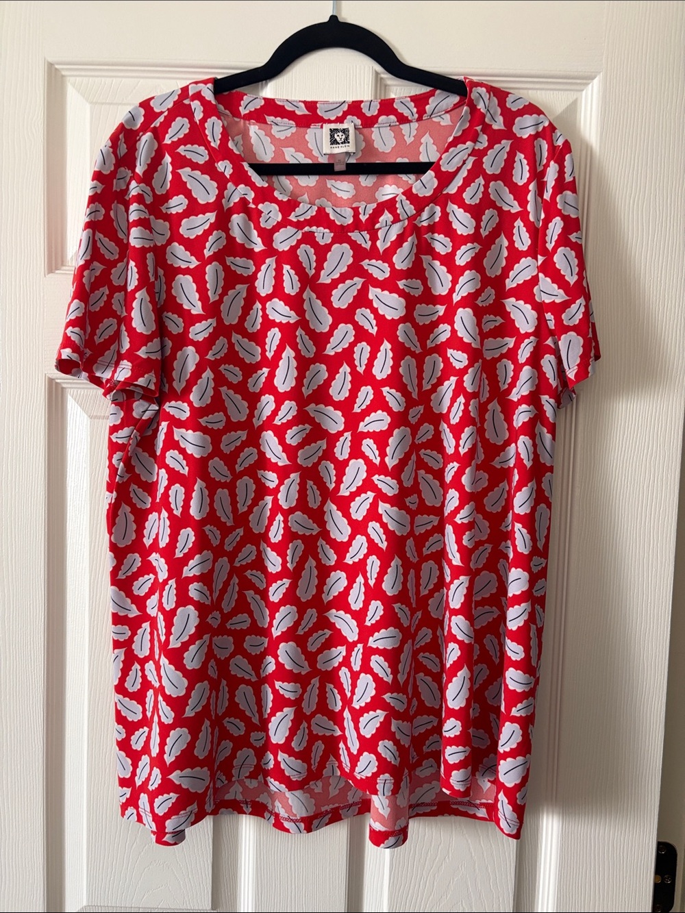 Anne Klein Red Short-Sleeve Leaf-Print Blouse